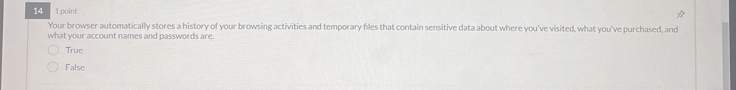 1 point Your browser automatically stores a