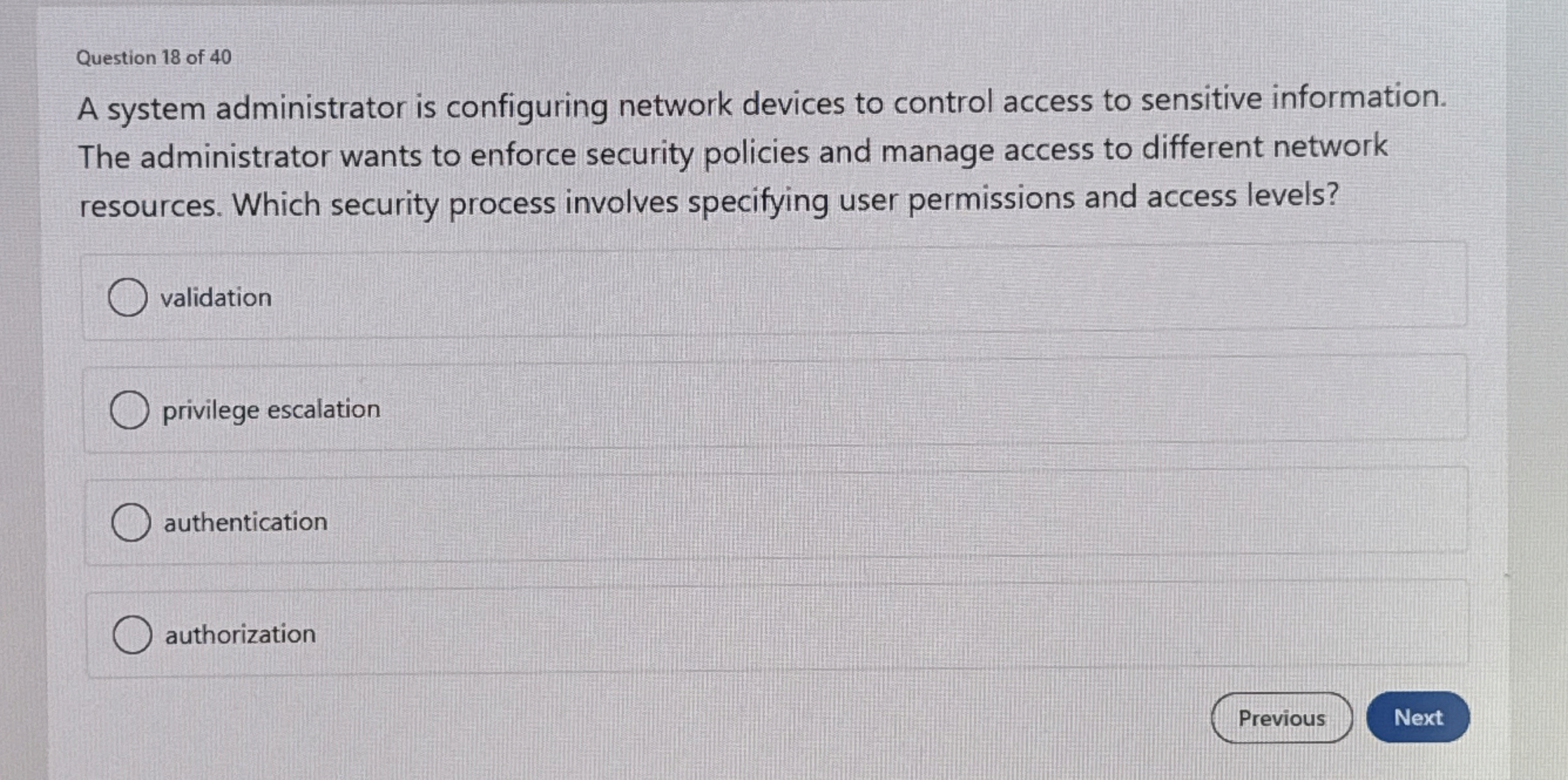 Question 1 8 of 4 0 A system administrator is