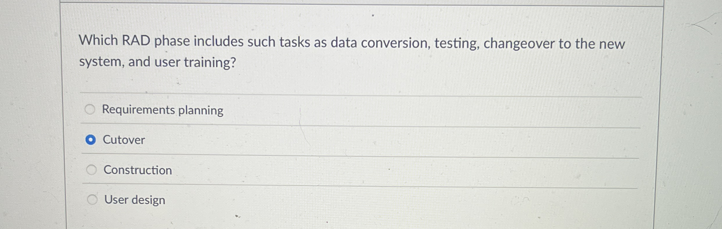 Which RAD phase includes such tasks as data