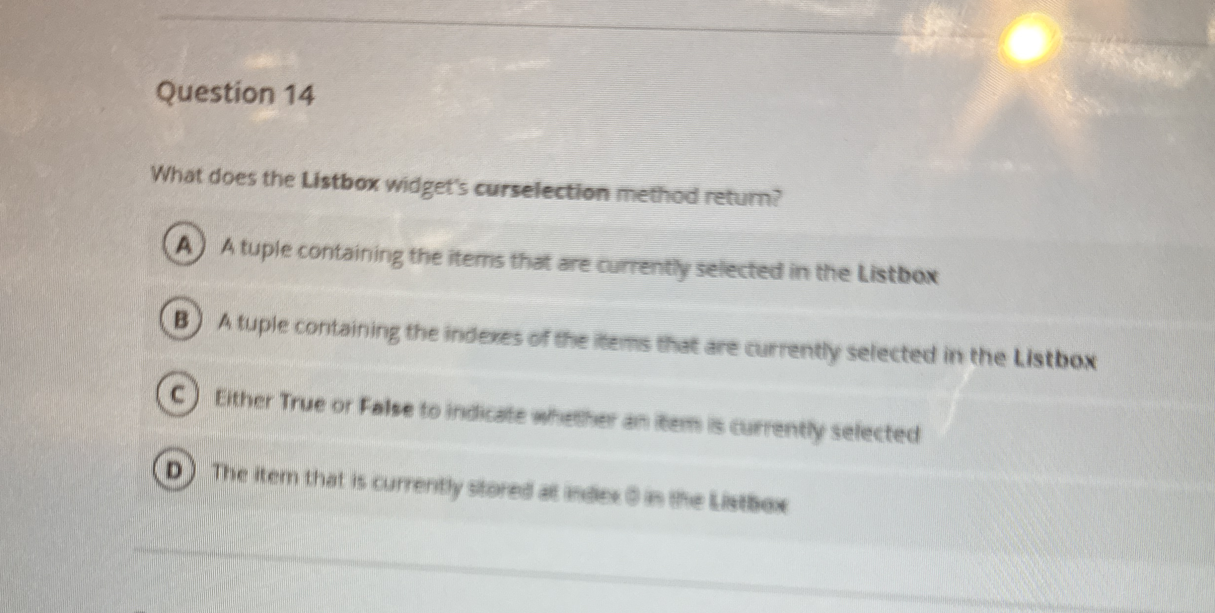 Question 1 4 What does the Listbox widget's