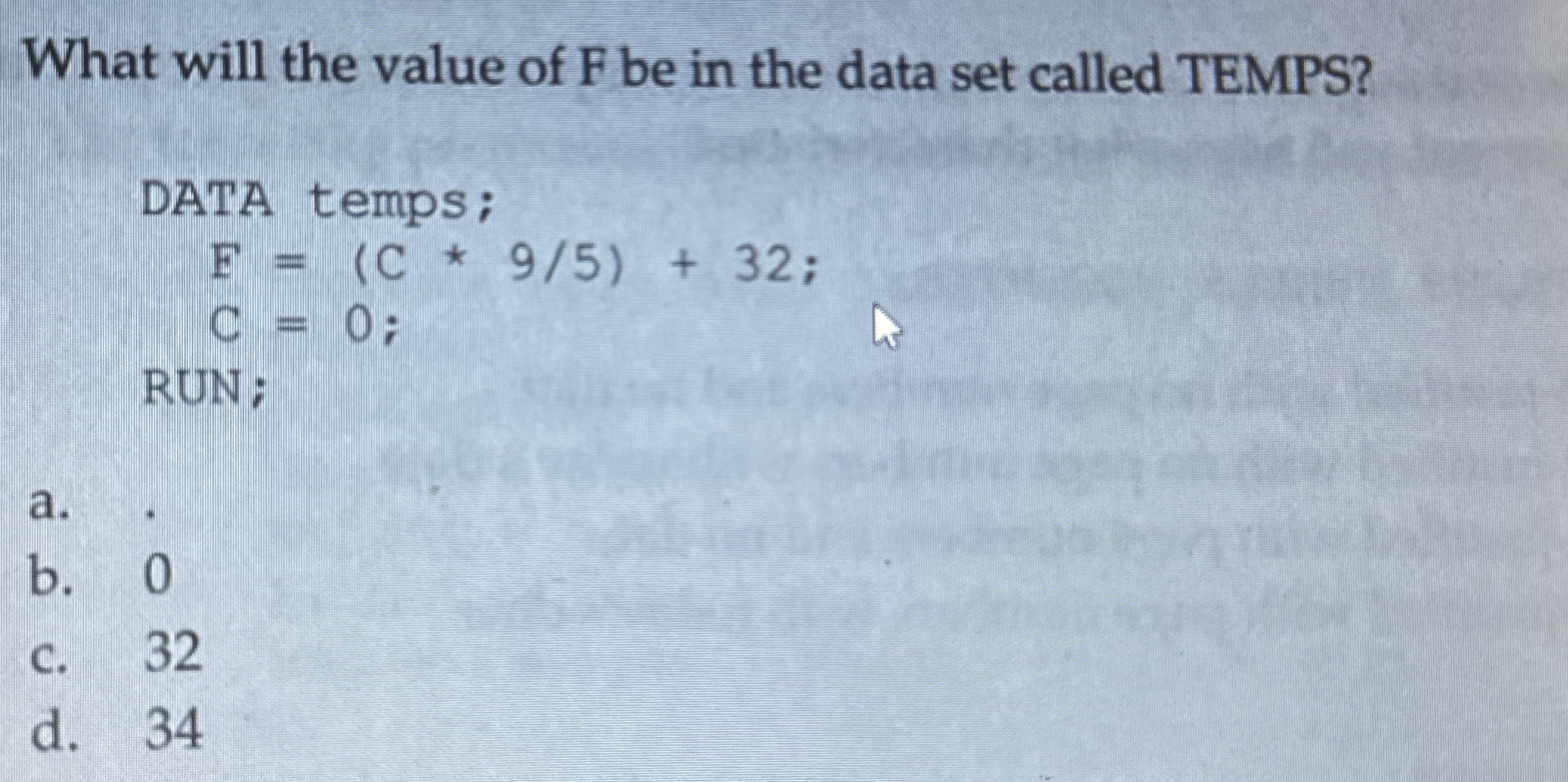 What will the value of F be in the data set