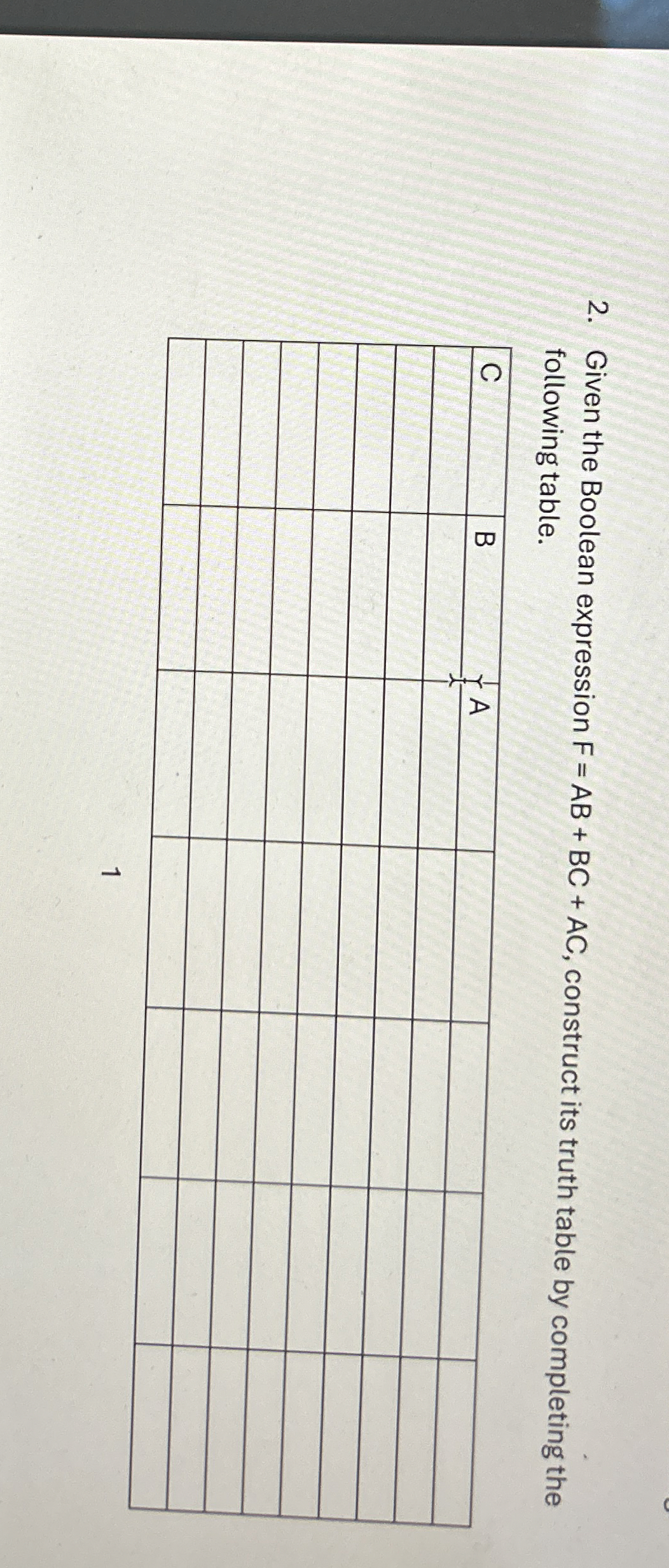 OKGiven the Boolean expression F = A B + B C + A