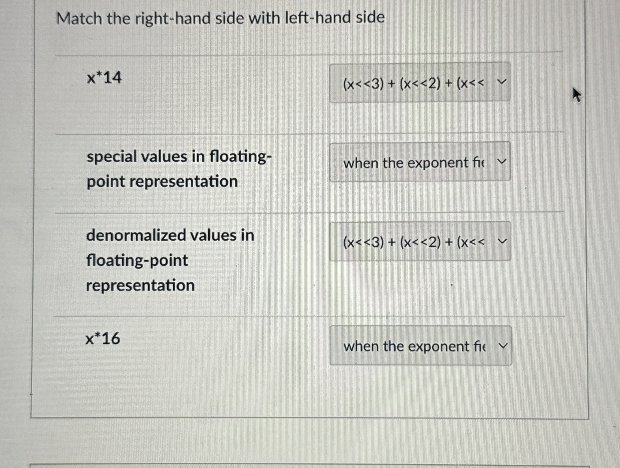 Match the right - hand side with left - hand side