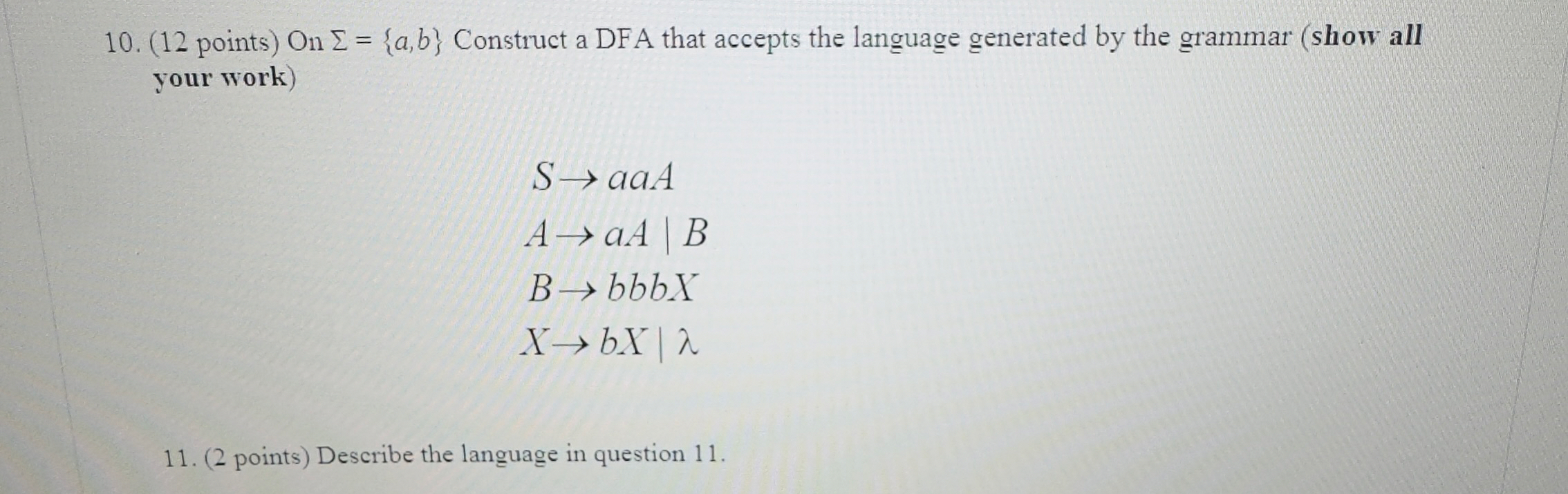 ( 1 2 points ) On = { a , b } Construct a DFA