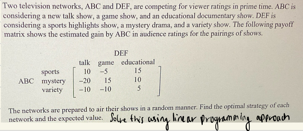 Two television networks, ABC and DEF, are