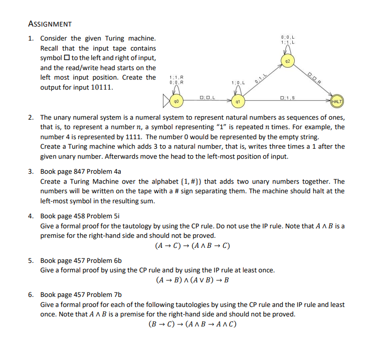 ASSIGNMENT 1 . Consider the given Turing machine.