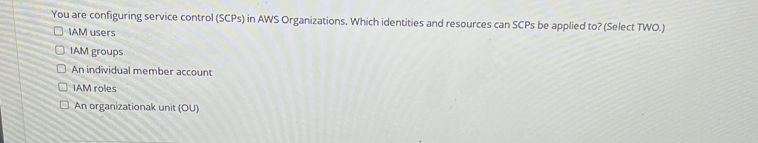 You are configuring service control ( SCPs ) in