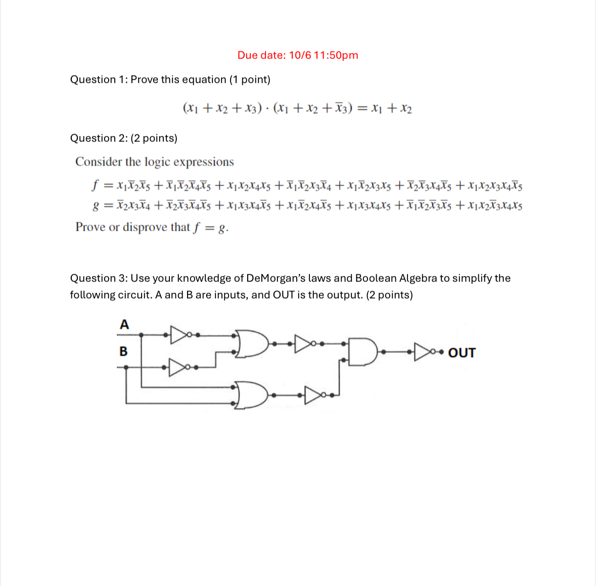 Due date: 1 0 6 1 1 : 5 0 pm Question 1 : Prove