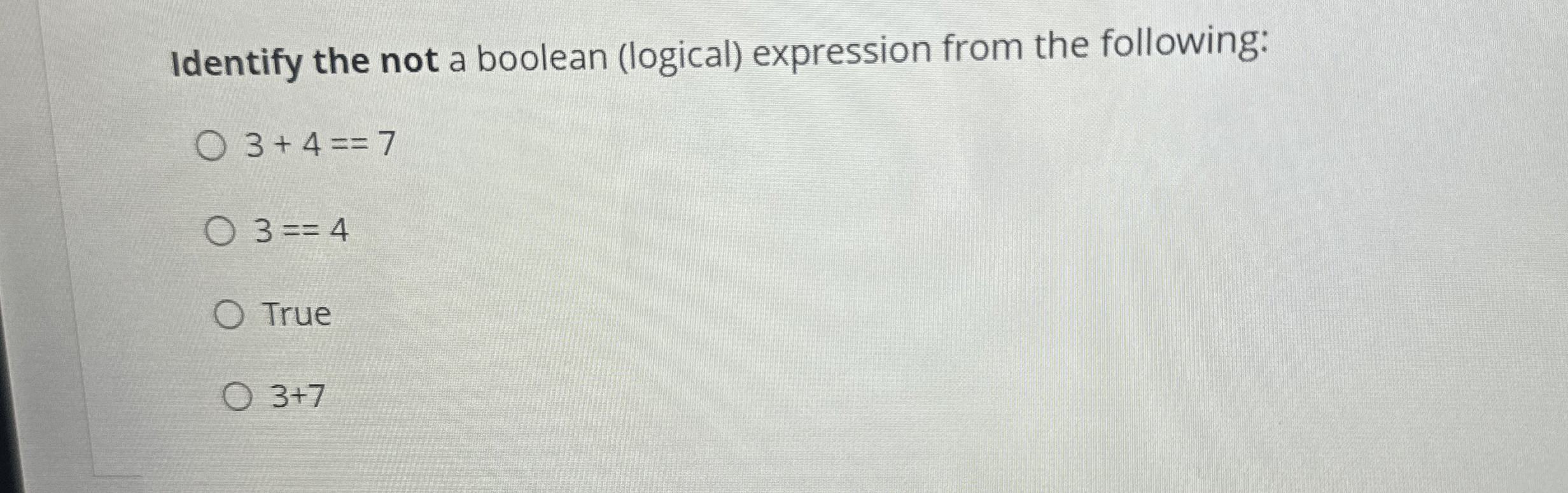 Identify the not a boolean ( logical ) expression