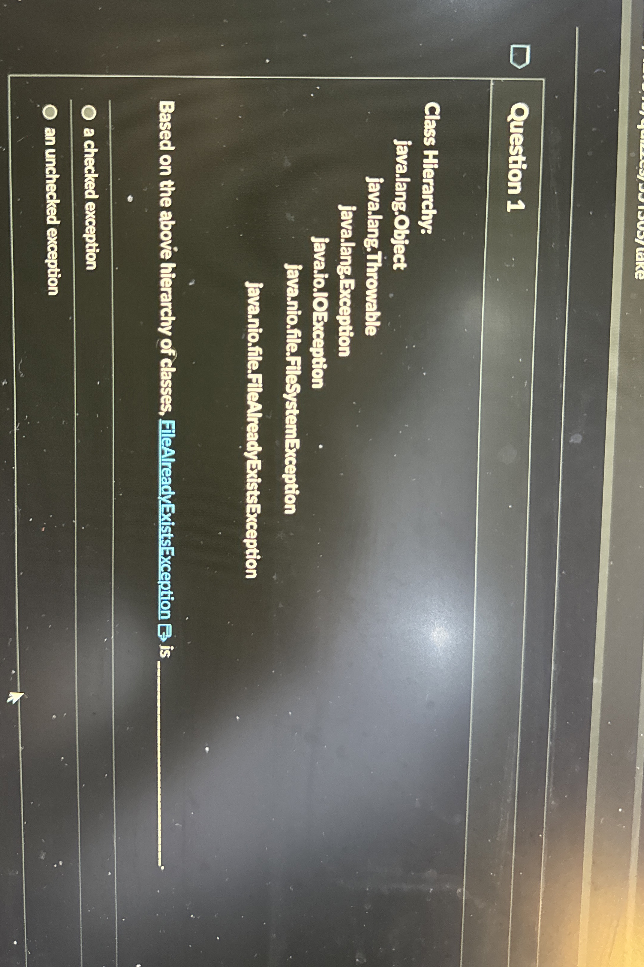 Question 1 Class Hierarchys javalang.Object