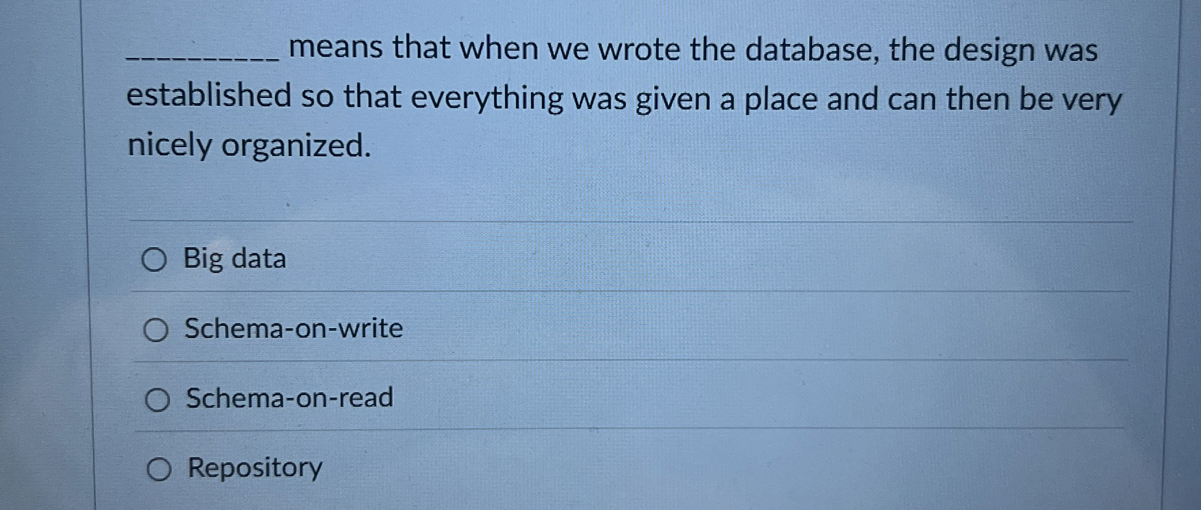 means that when we wrote the database, the design
