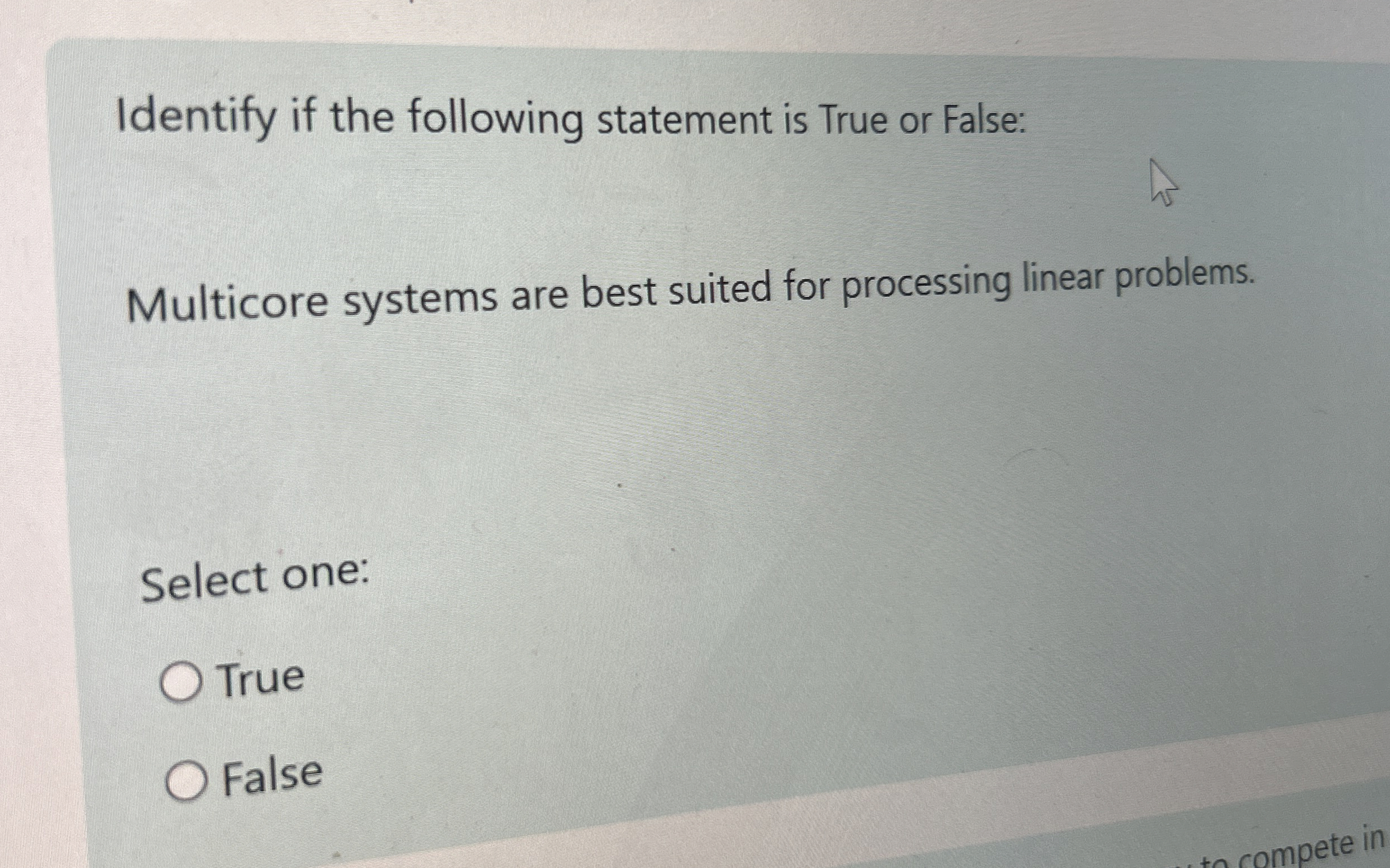 Identify if the following statement is True or