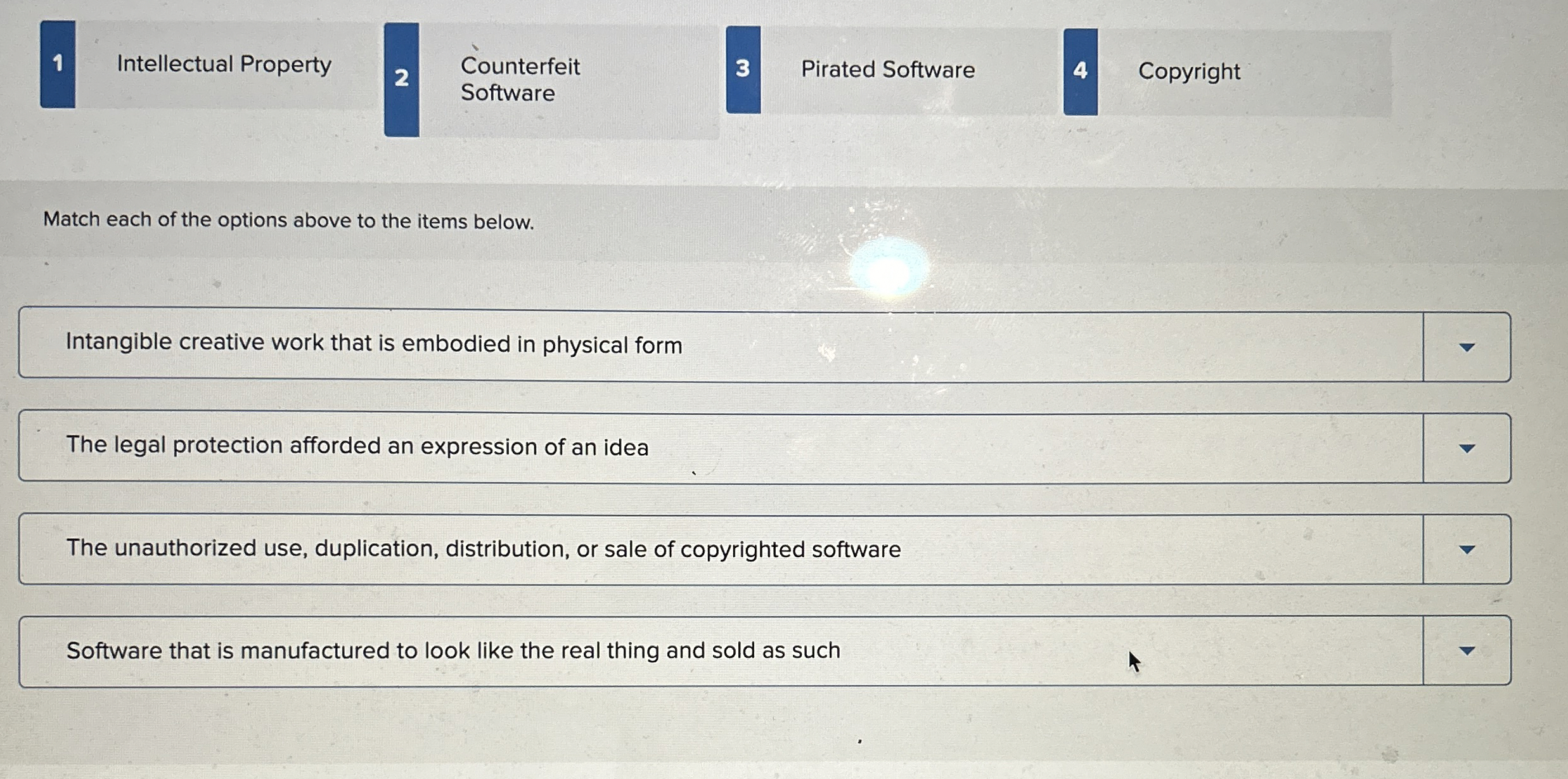 Pirated Software Software Match each of the