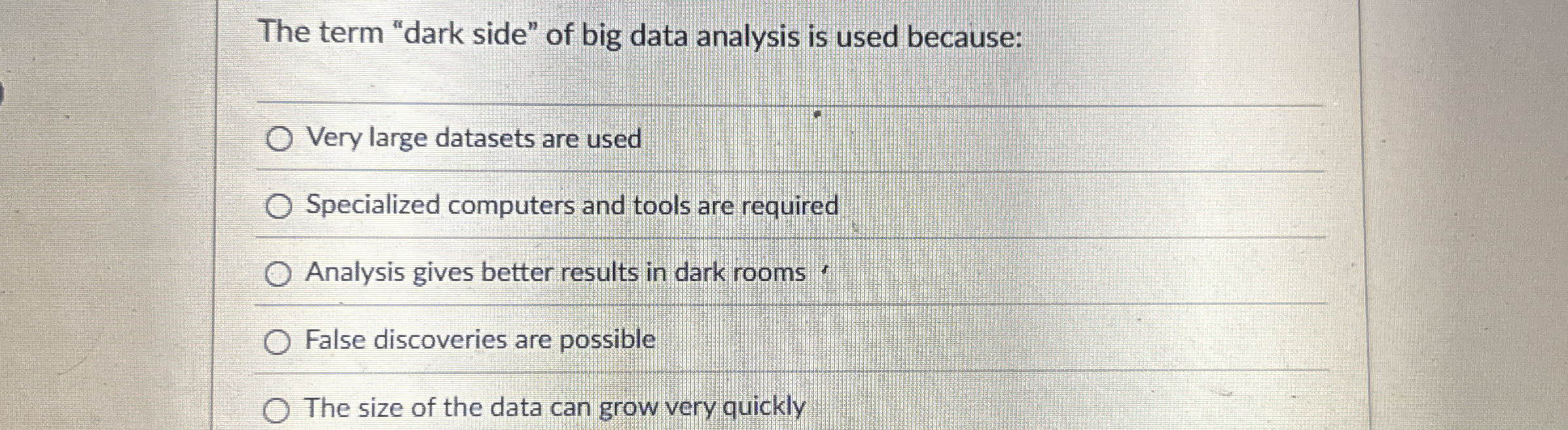 The term "dark side" of big data analysis is used