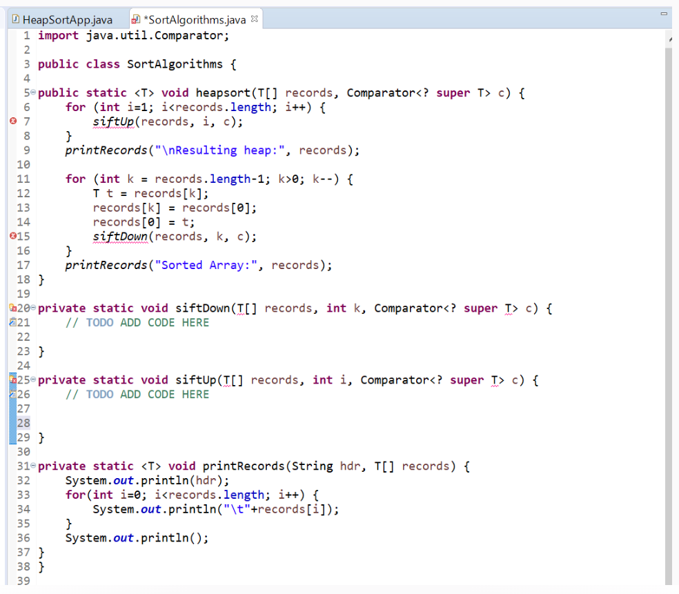 How would i write the siftUp and siftDown method?