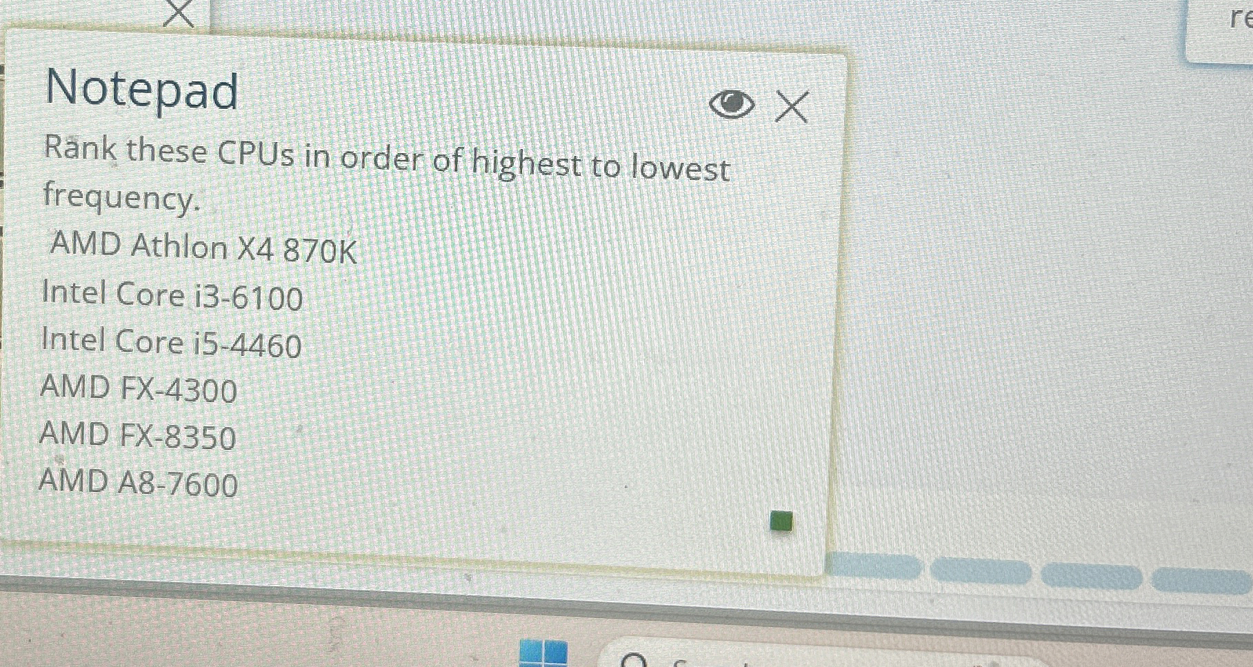 Notepad R nk these CPUs in order of highest to