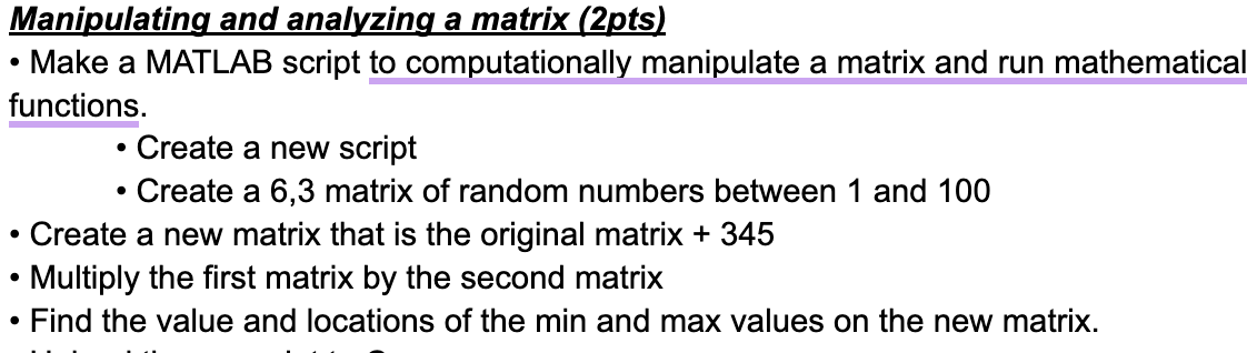 Manipulating and analyzing a matrix ( 2 pts )