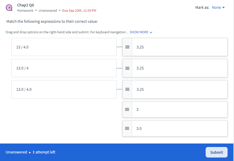 Match the following expressions to their correct