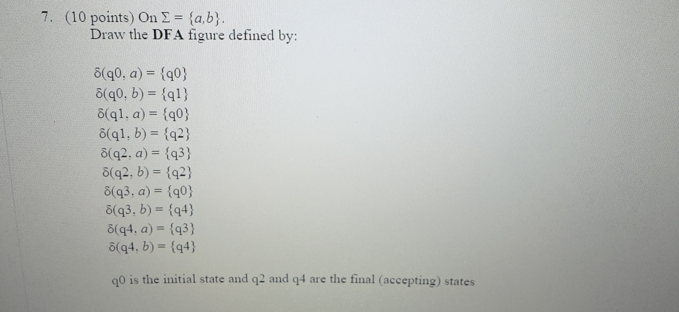 ( 1 0 points ) On = { a , b } . Draw the DFA
