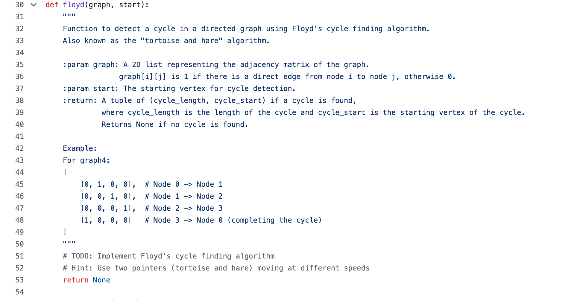 takes the graph matrix and a starting vertex as