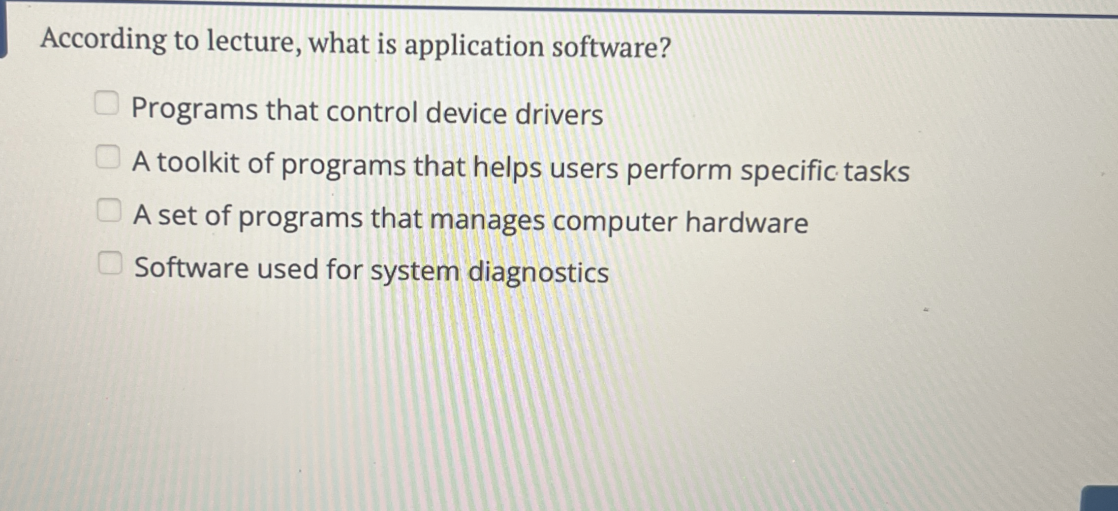 According to lecture, what is application