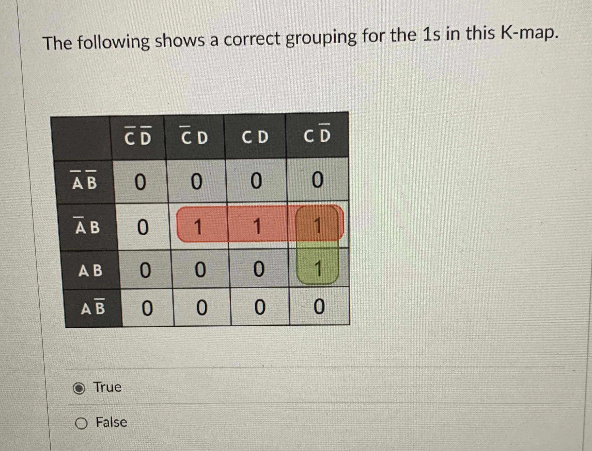 The following shows a correct grouping for the 1