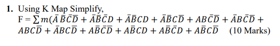 Using K Map Simplify,
