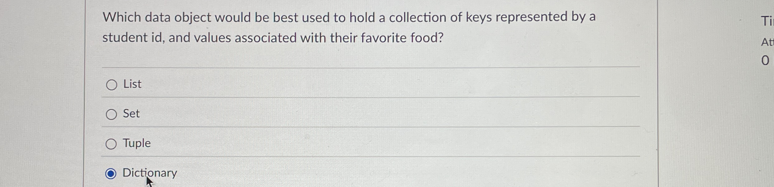Which data object would be best used to hold a