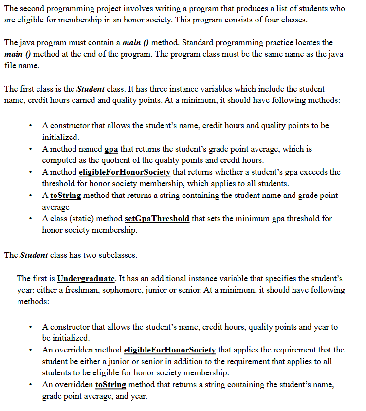 The second programming project involves writing a