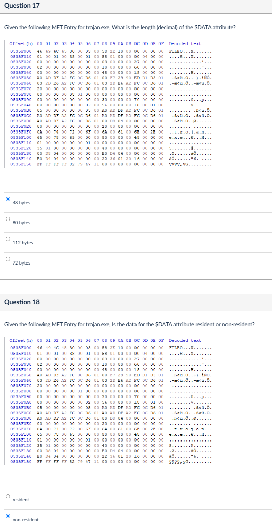Question 1 7 4 8 bytes 8 0 bytes 1 1 2 bytes 7 2