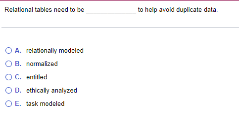 Relational tables need to be to help avoid