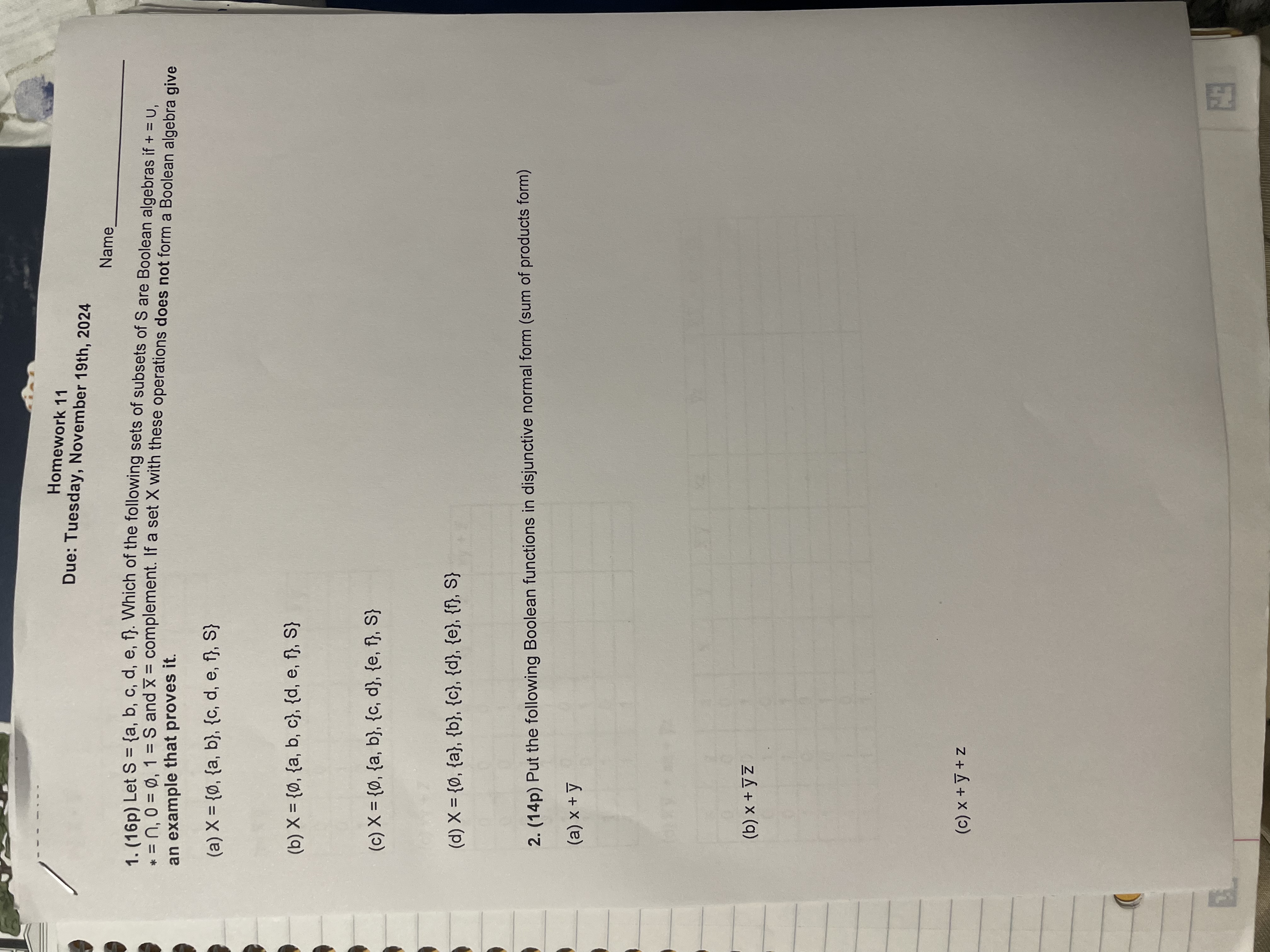 Homework 1 1 Due: Tuesday, November 1 9 th , 2 0