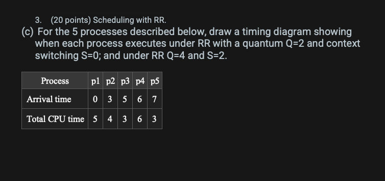3 . ( 2 0 points ) Scheduling with RR . ( c ) For