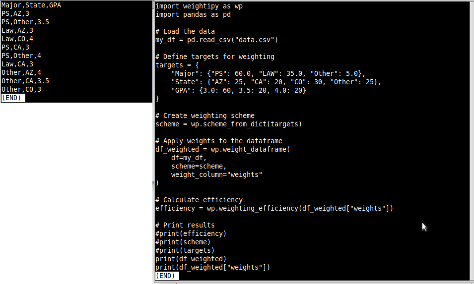 How do I weigh this survey data using Python? My