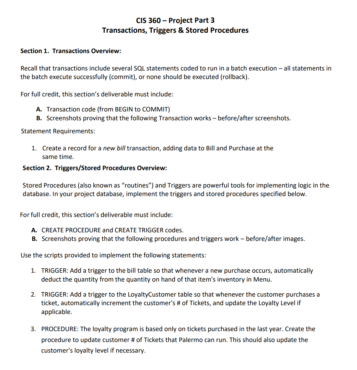 CIS 3 6 0 - Project Part 3 Transactions, Triggers