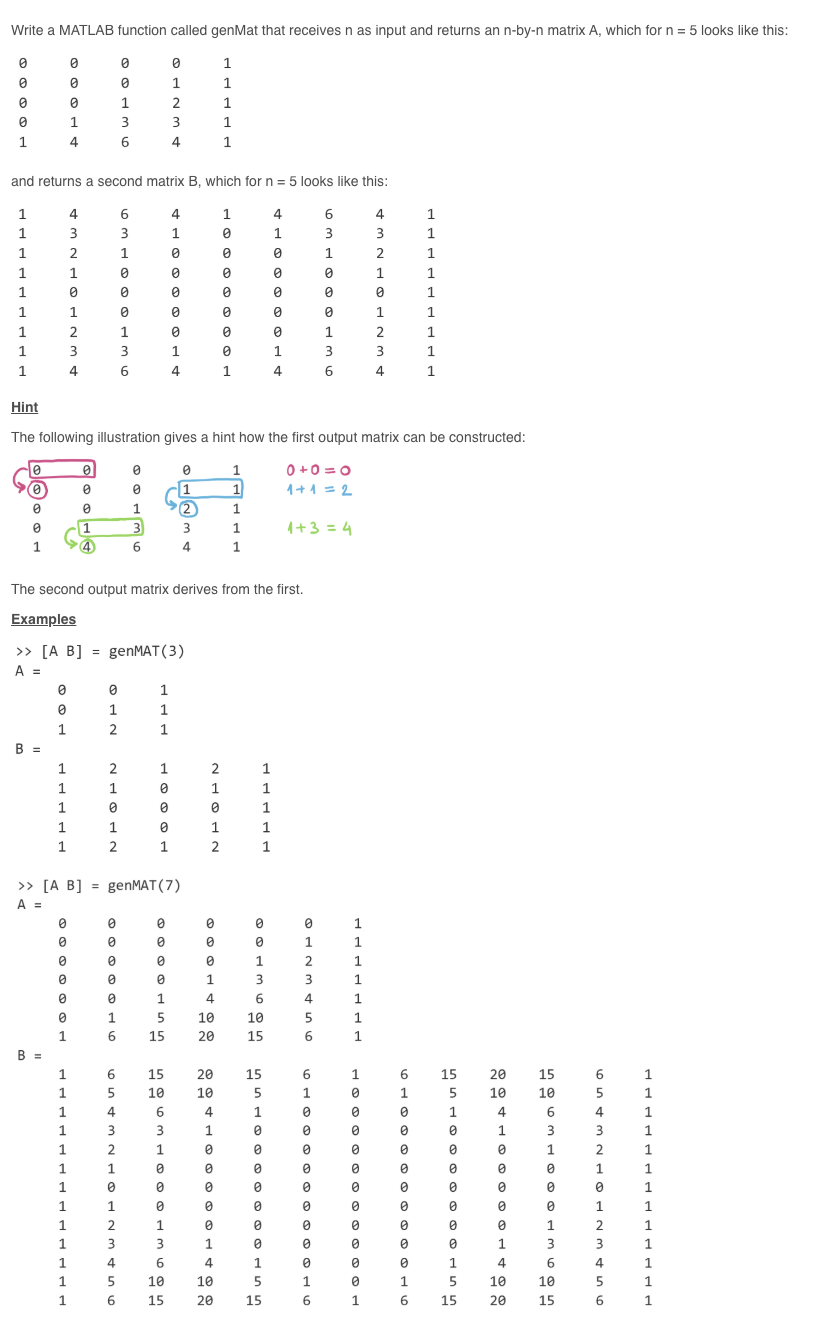 Write a MATLAB function called genMat that