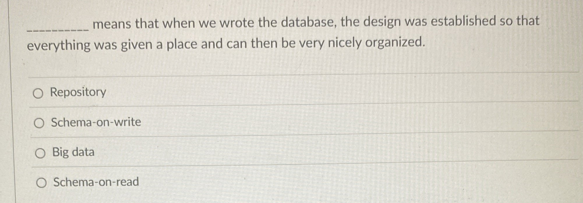 means that when we wrote the database, the design