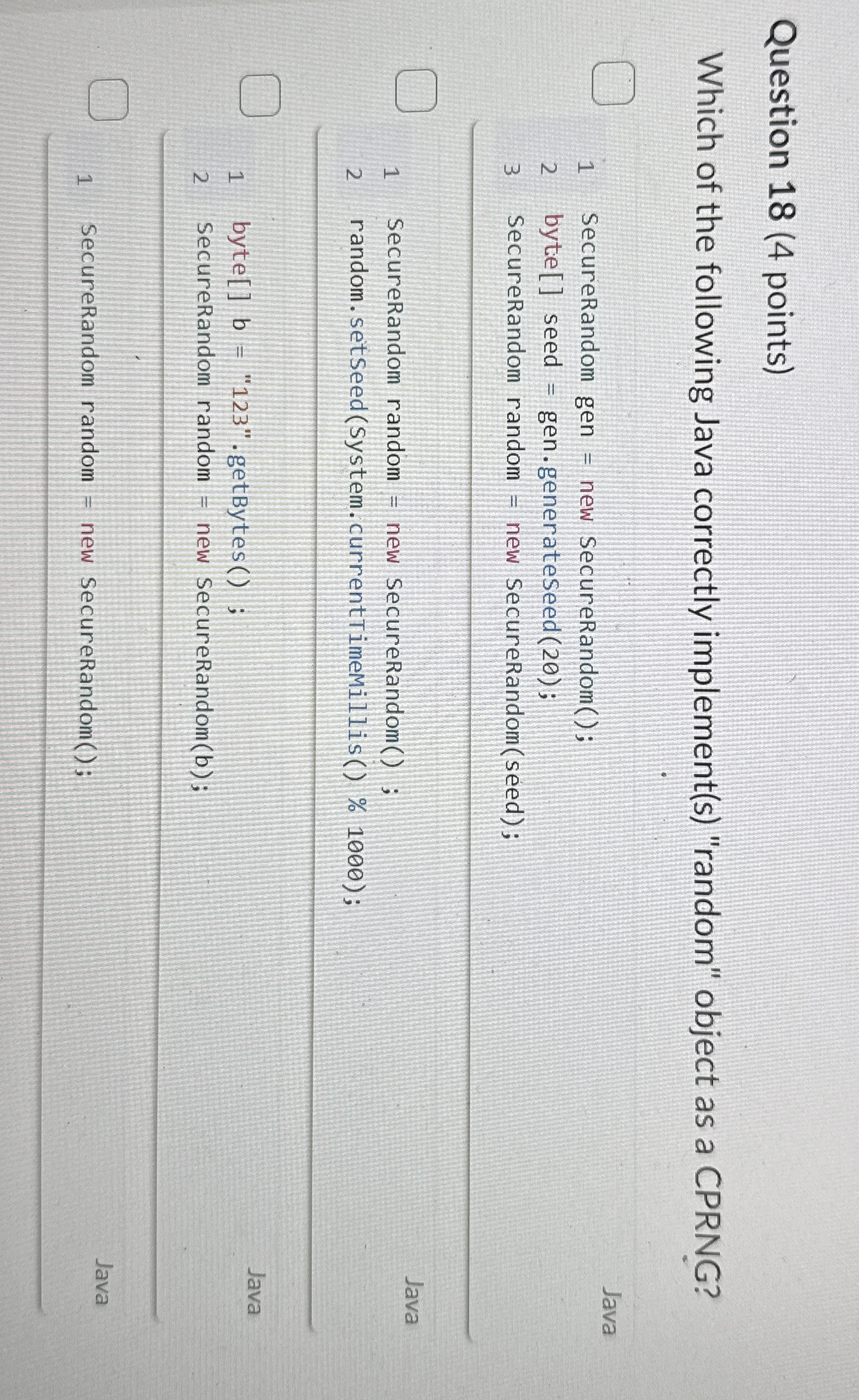 Question 1 8 ( 4 points ) Which of the following