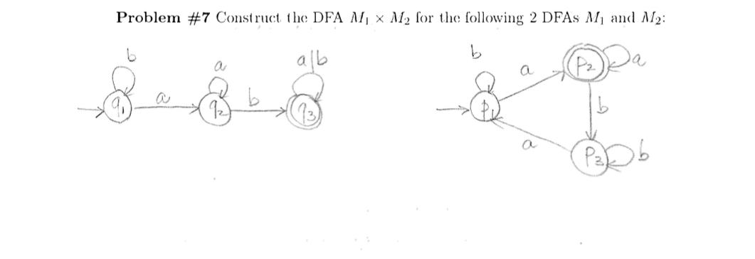 Problem # 7 Construct the DFA M 1 M 2 for the