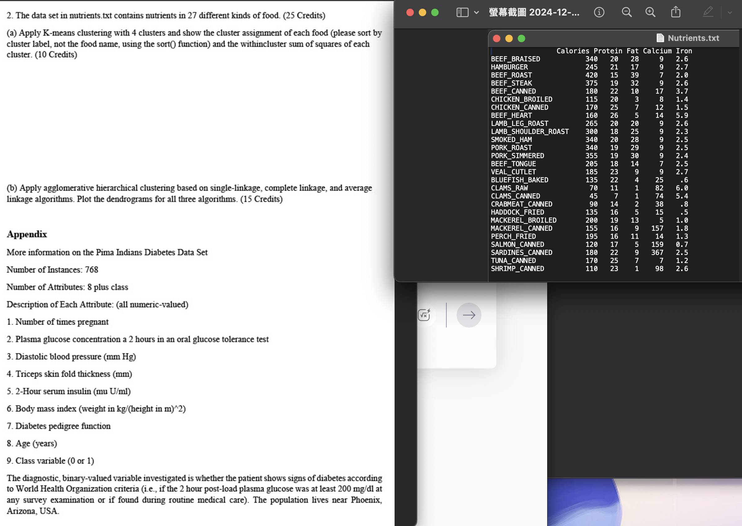 Using R coding 2 . The data set in nutrients.txt