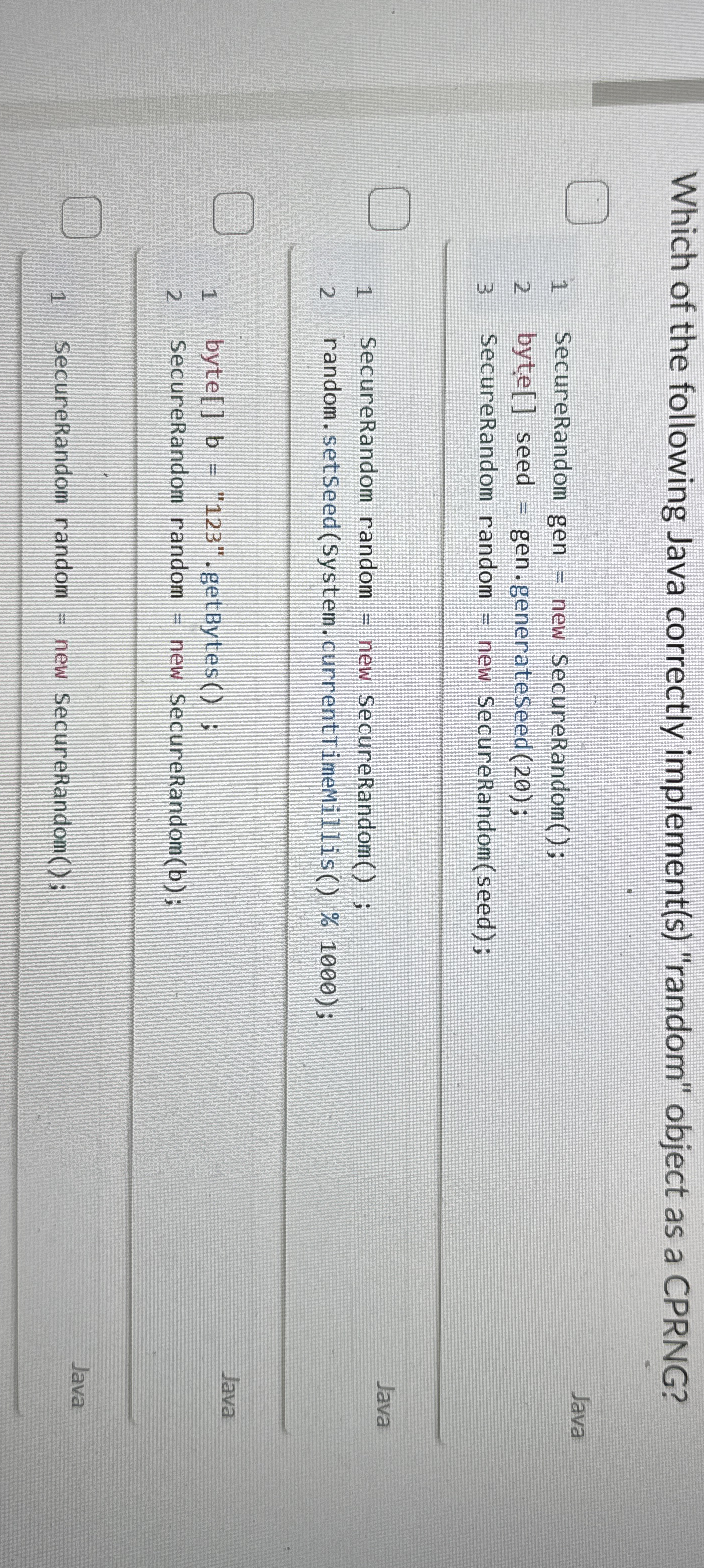 Which of the following Java correctly implement (