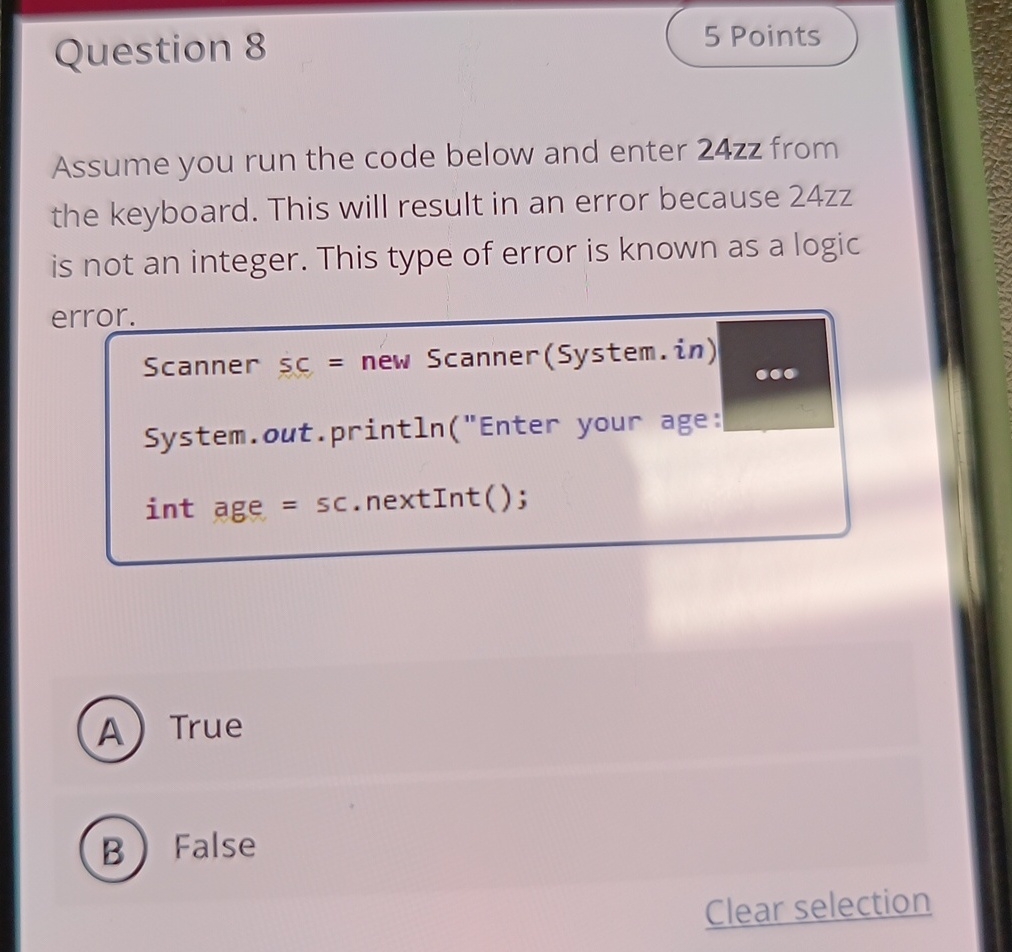Question 8 Assume you run the code below and