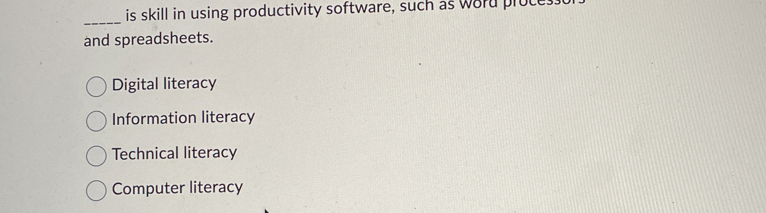 is skill in using productivity software, such as