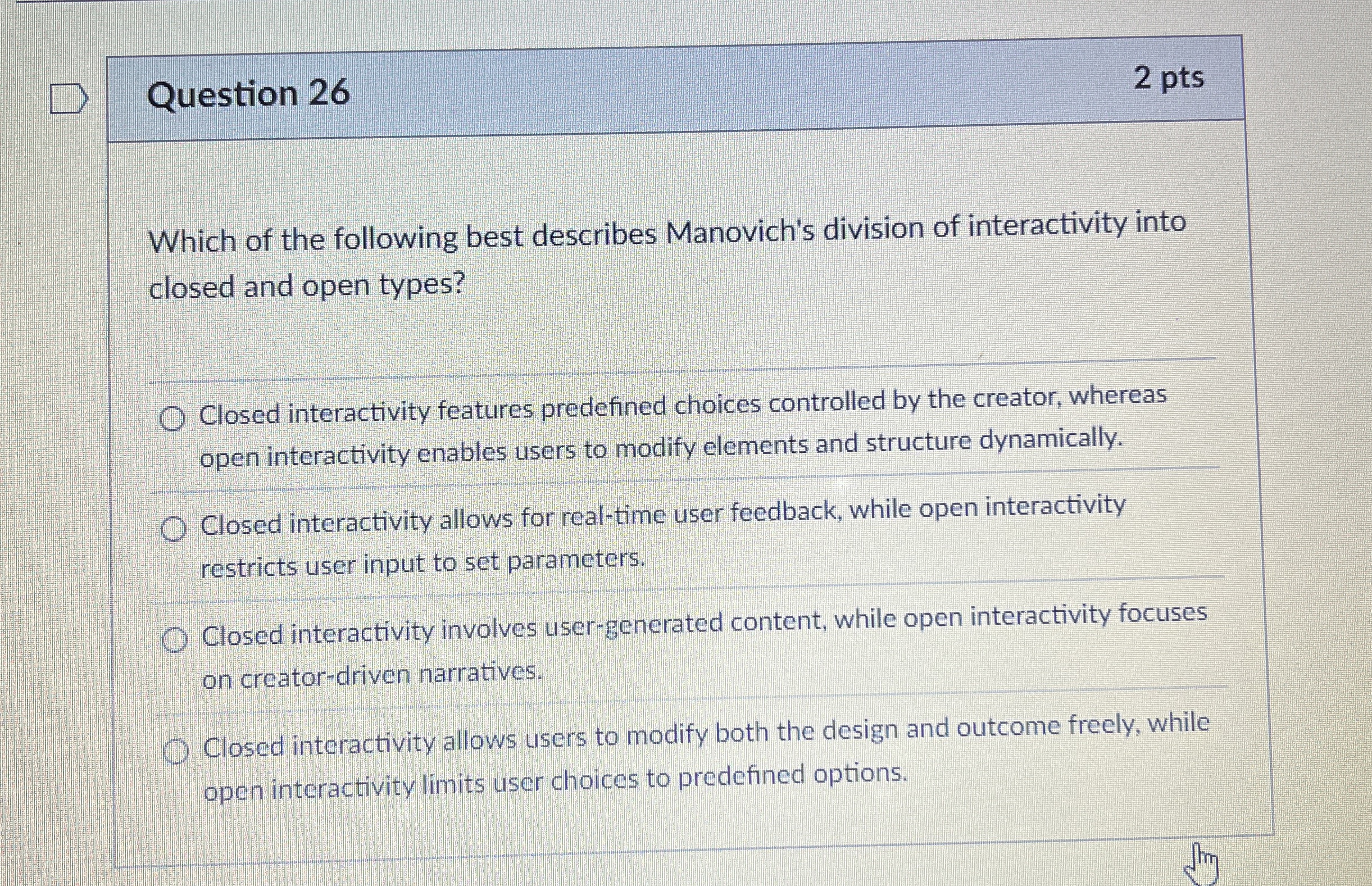 Question 2 6 Which of the following best