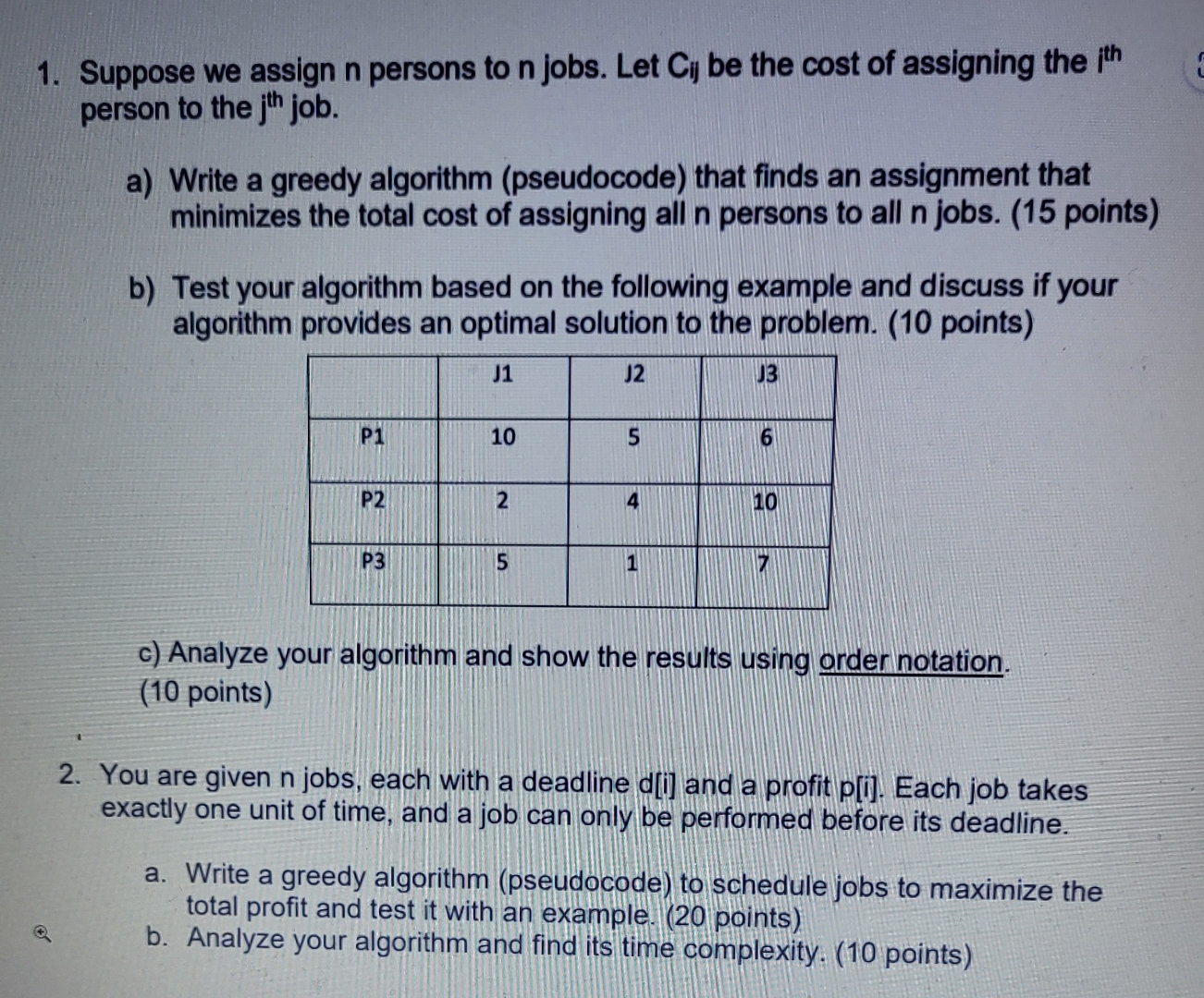 Suppose we assign n persons to n jobs. Let C i j