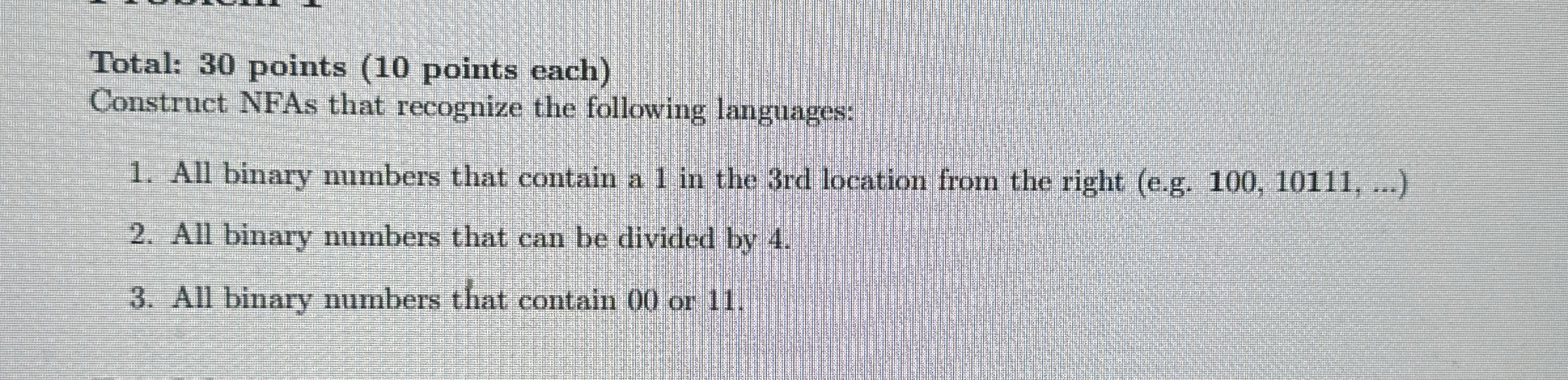 Total: 3 0 points ( 1 0 points each ) Construct