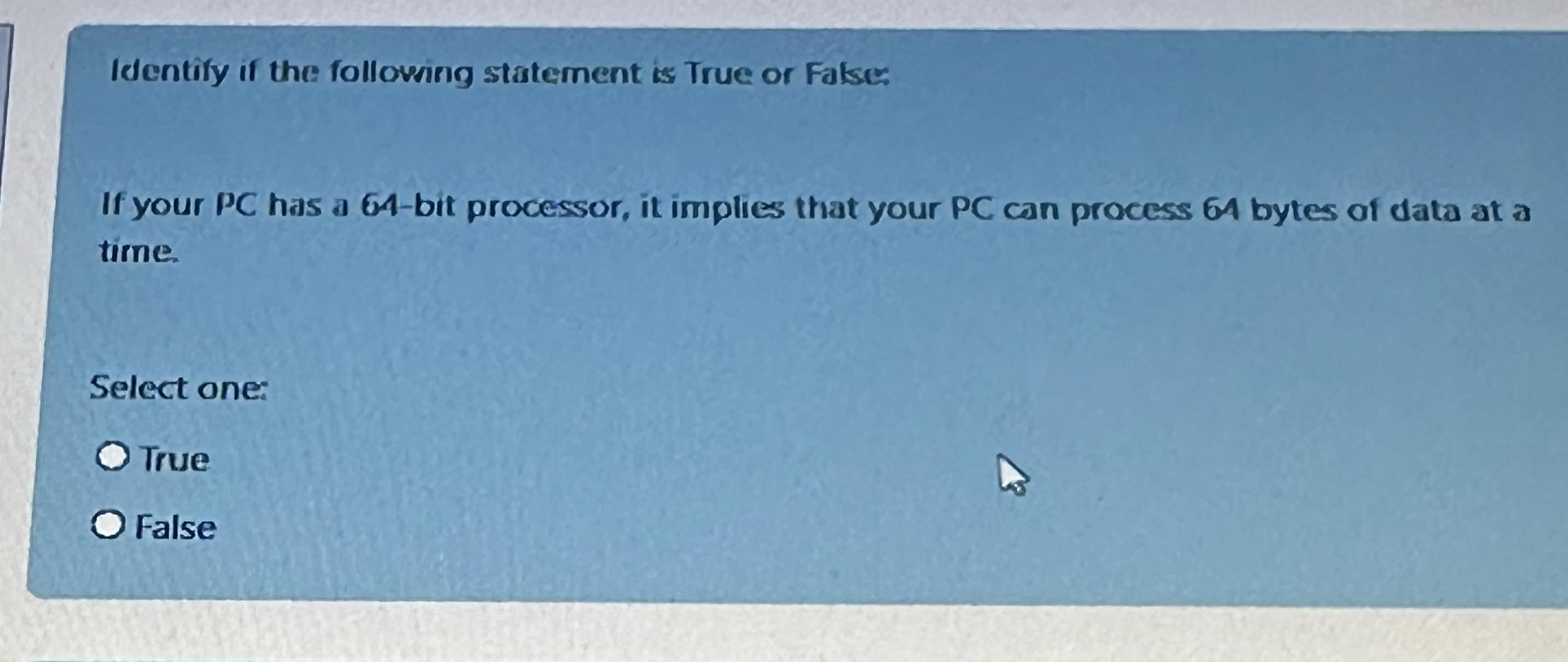 Identify if the following statement is True or