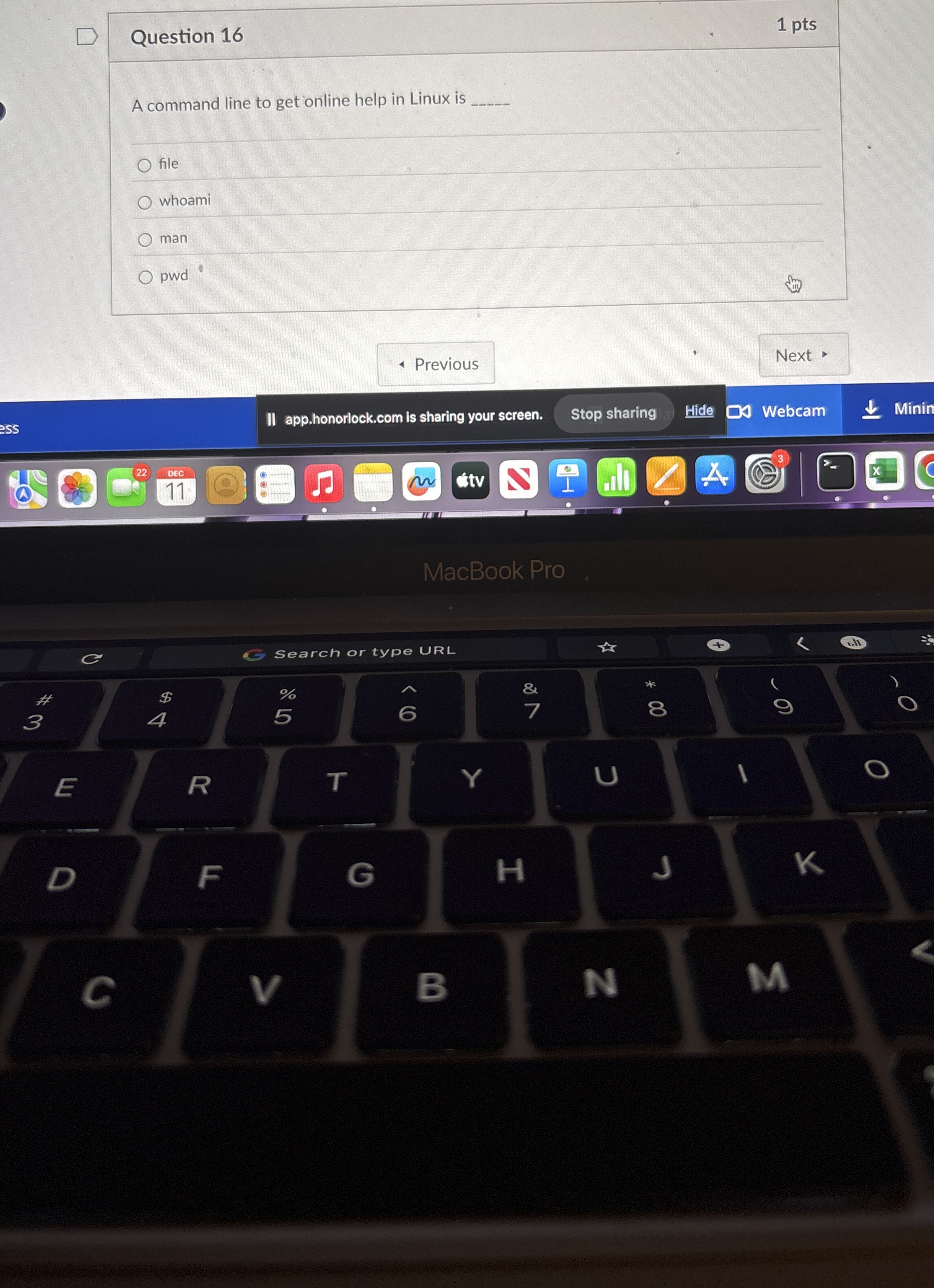 Question 1 6 1 pts A command line to get online