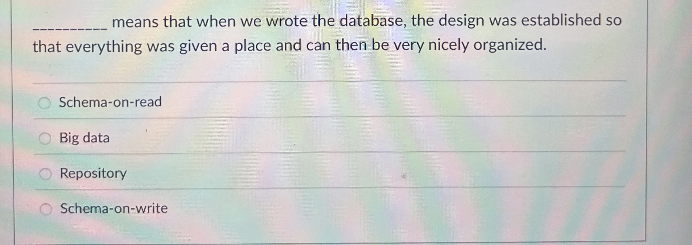 means that when we wrote the database, the design
