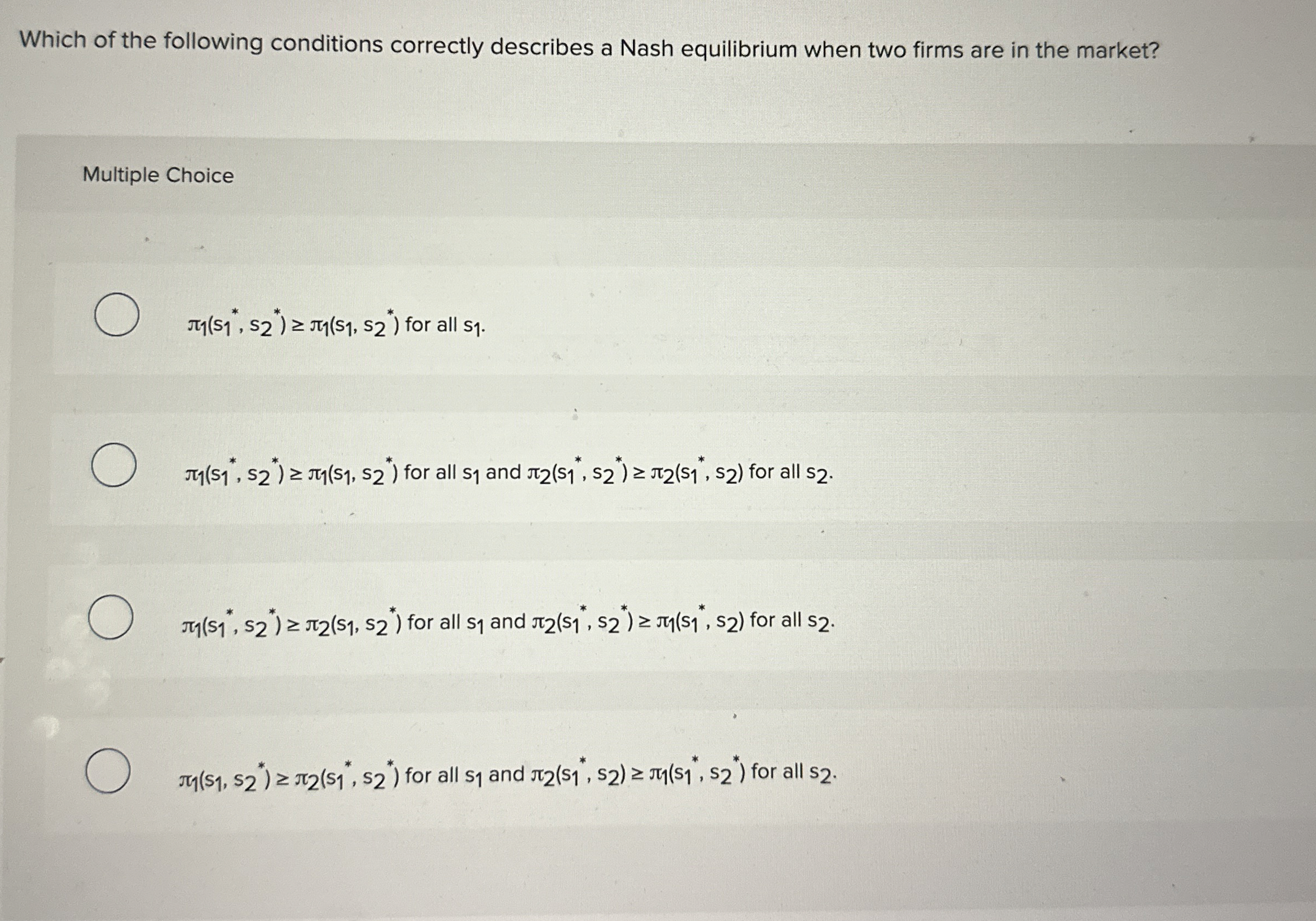 Which of the following conditions correctly